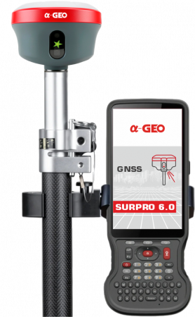 GNSS-приёмник Alphageo A5 PLUS с контроллером A-Tab, ПО SurPRO и вехой.